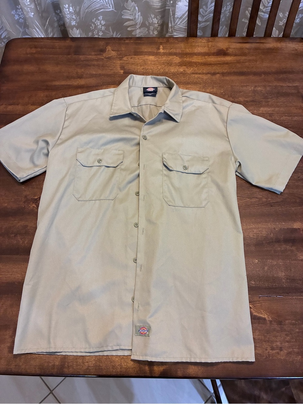 Dickies Men's Short Sleeve Button-Down Work Shirt in Khaki